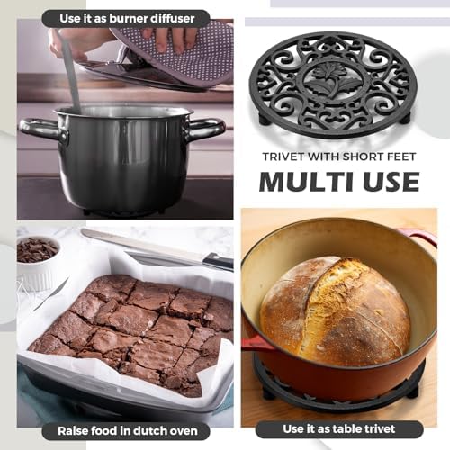 LEIFIDE 4 Pack 5.2 Inch Cast Iron Trivet Round Hot Pot Holder, Black
