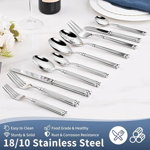 65 PCS 18/10 Flatware Set for 12, Heavy Silverware Set & Serving