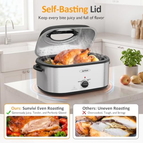 Sunvivi 28QT Electric Roaster Oven with 3 Buffet Server for 30lb Big