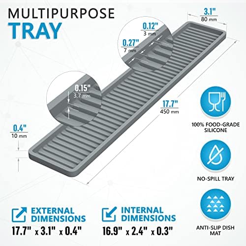 ZAPPOWARE Silicone Sink Holder Tray, 17.7"x3.1", Gray