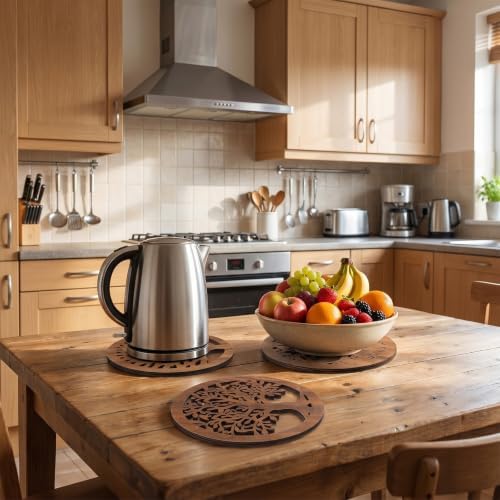 6 Pack Wooden Trivets for Hot Dishes, Rustic Round Tree Trivet Set