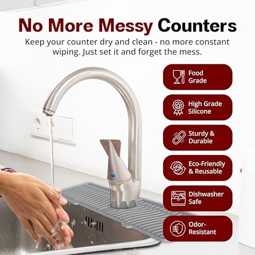 ODRAGO Silicone Kitchen Sink Splash Guard - 24.01 Inch Faucet Mat for