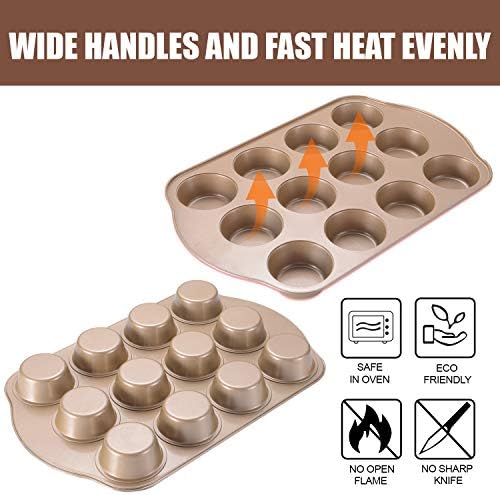 2 Pack Nonstick Muffin Pan Set, 12-Cup Heavy Duty Cupcake Baking Pan