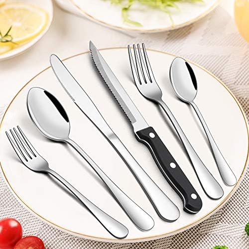 E-far 24-Piece Silverware Set with Organizer Tray and Steak Knives