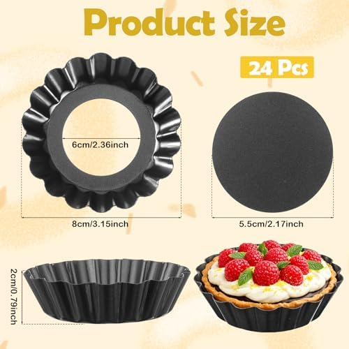 24 Pcs Mini Tart Pans with Removable Bottom, 3 Inch Round Nonstick