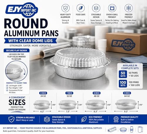 Round Disposable Aluminum Foil Pans With Clear Dome Lids