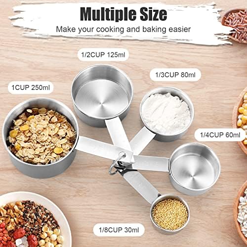 11 PCS Stainless Steel Measuring Cups Spoons Set, 5 Nesting Cups and 5