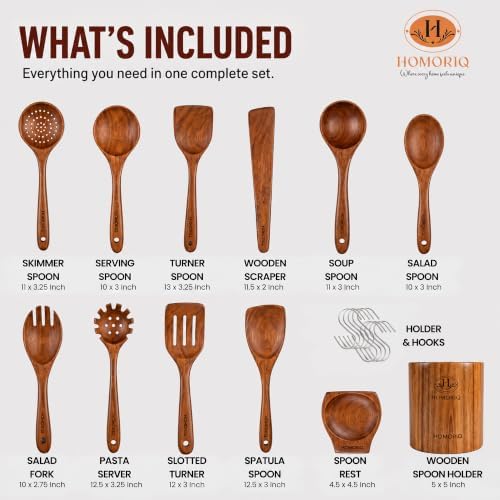 12-Piece Teak Wooden Cooking Utensil Set