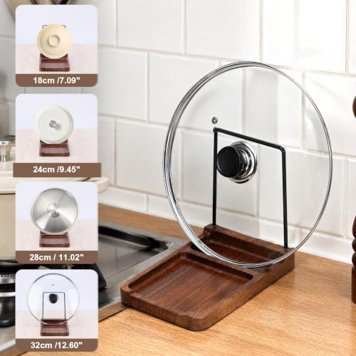 Acacia Wood Spoon Rest with Lid Holder Pot Lid Holder Spoon Rest