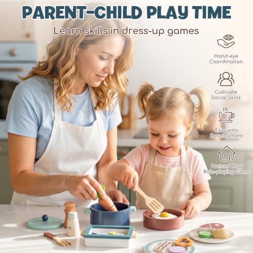 Lehoo Castle Wooden Play Kitchen Accessories, Play Food for Toddlers