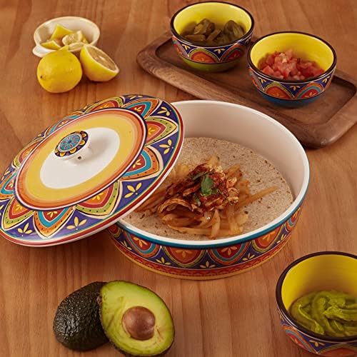 Bico Ceramic Tortilla Warmer with Lid, 8.9 Inch, Tunisian