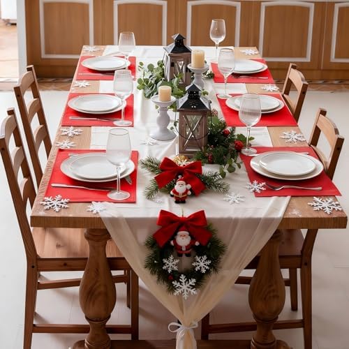 Cloth Red Placemats Set of 8, Linen Type Fabric Placemats Machine