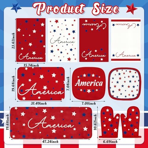 Tieshankao 10Pcs 4th of July Kitchen Decor Set - Patriotic Stars