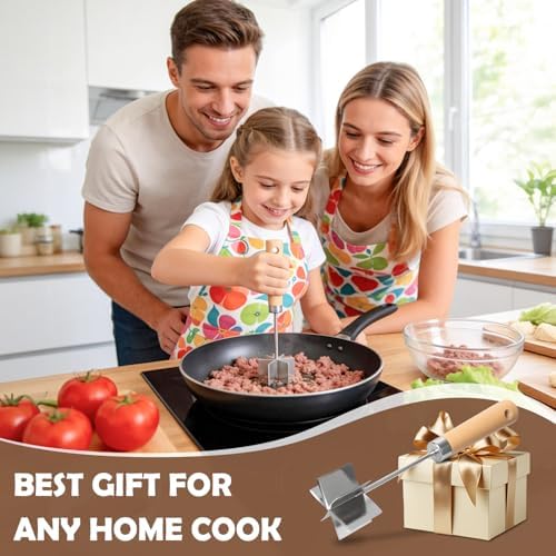 304 Stainless Steel Meat Chopper, 6-Blade Ground Beef Masher &