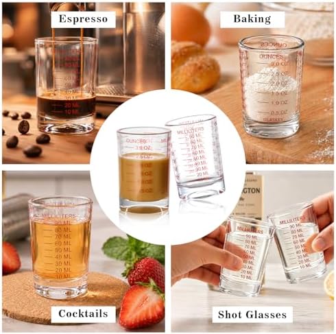 GLASKEY 2 Pack Shot Glass Measuring Cup Set,3 oz/90ml Liquid Heavy