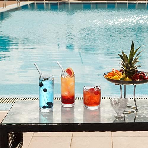 [12 Pack] Glass Cups with Glass Straws, 12oz Highball & Rock Drinking