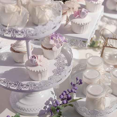 TOPZEA Set of 4 Cake Stands, White Metal Dessert Treat Table Display