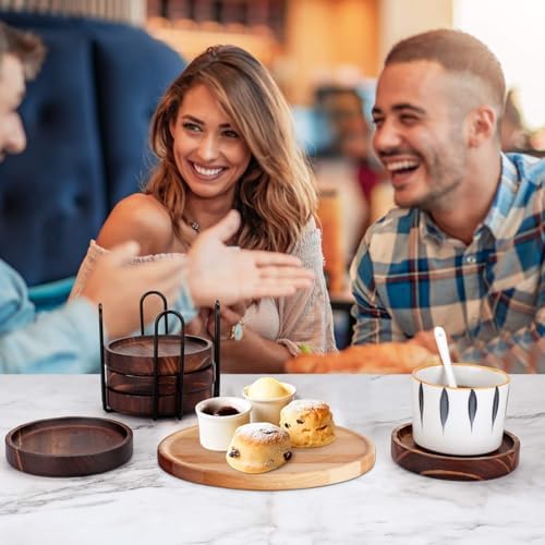 6Pcs Wooden Coasters for Drink-Acacia Wood Drink Coasters Set with