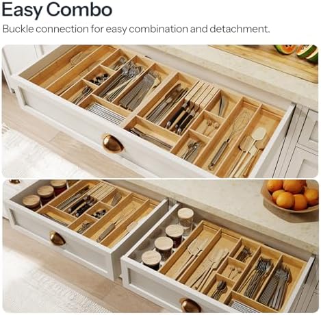 HOOBRO Large Silverware Organizer Kitchen Drawer Organizer, Magnetic