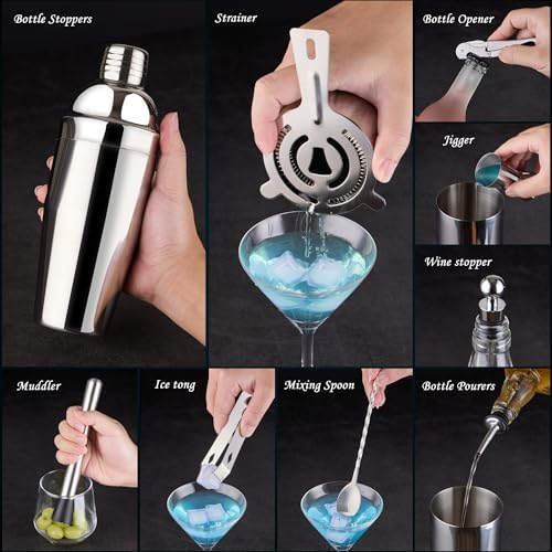 Wukuna Bartender Kit,15 Pcs Cocktail Shaker Bar Tool with Acrylic