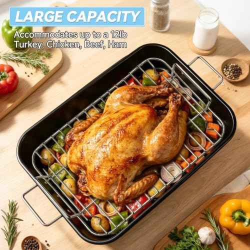 Turkey Roasting Pan with Rack for Oven 16" * 11" Carbon Steel Roaster Pan