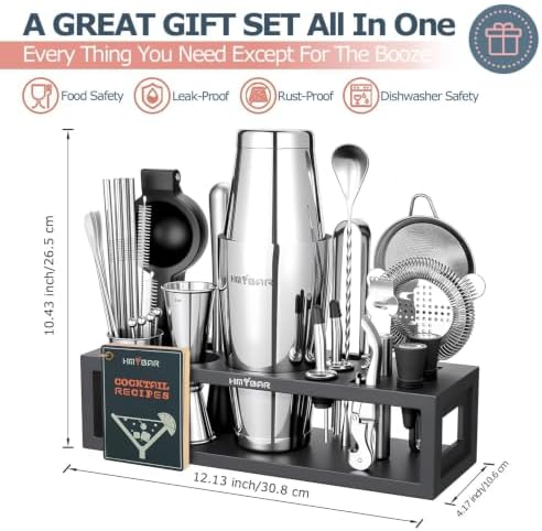 HMYBAR® Bartender Kit with Black Bamboo Stand, 31-Piece Cocktail