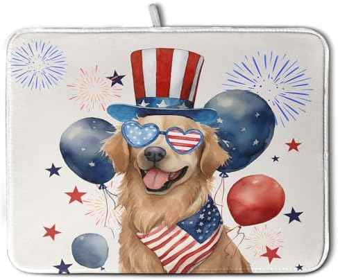 4th of July Patriotic Dog Dish Drying Mat 16 x 18 Inch US Independence