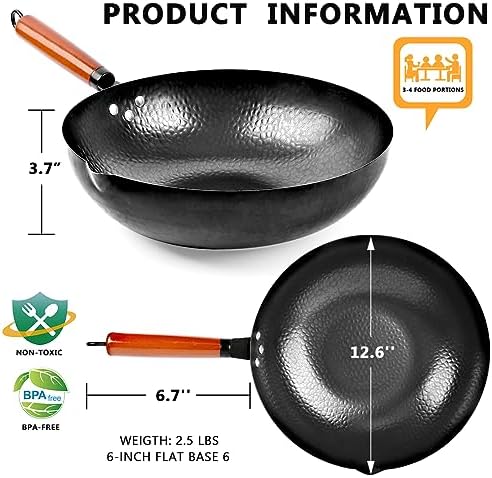 14 Piece Carbon Steel Wok Pan, Woks & Stir-Fry Pans Set with Wooden
