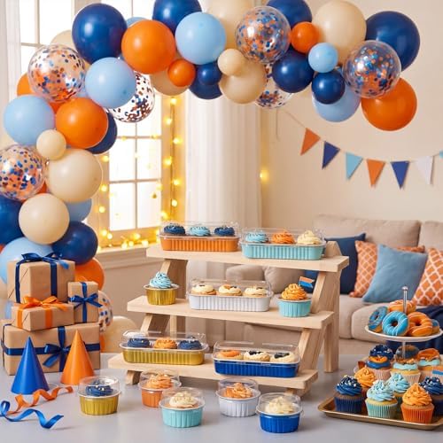 Blushtier 180 Pcs/60 Set Mini Loaf Cake Pans with Lids,Blue and Orange