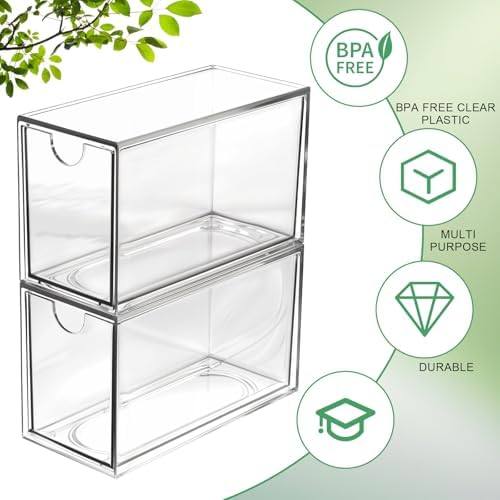 2 Pack Tea Bag Drawers Organizer - Clear Plastic Drawer Tea Bag