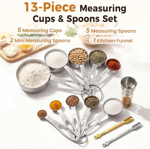 13PCS Stainless Steel Measuring Cups and Spoons Set with Funnel