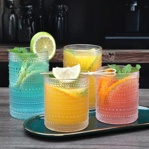 Hobnail Drinking Glasses, Tumbler Glassware, Set of 12