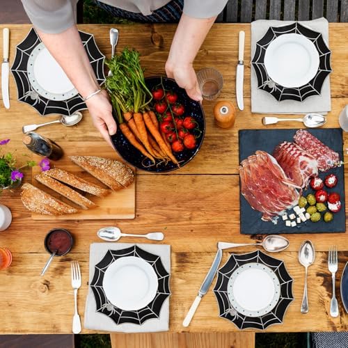Spider Web Halloween Placemats Set of 6,Black Cloth Table Mats