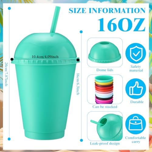 Hsei 24 Pack Glitter Plastic Cups with Dome Lids Straws 16 oz Reusable