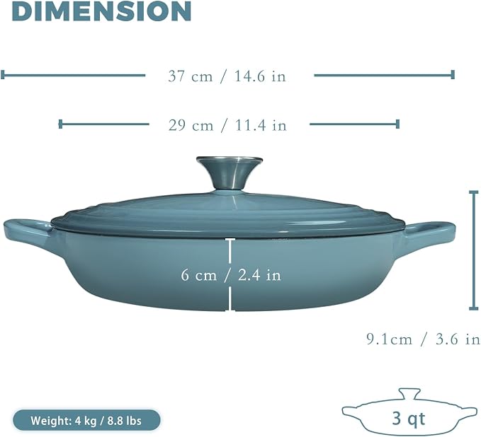 Flavehc Braiser Enameled Cast Iron Braiser 3 qt Braiser Pan - Image 3