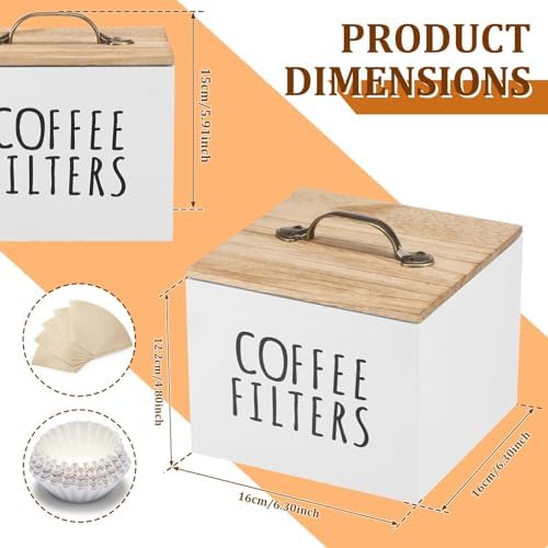 Wooden Coffee Filter Holder with Lid, Large Capacity Rustic Storage