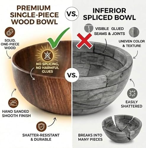 Wooden Salad Bowl Set, Acacia Wood, 4-Pcs, 9.5 Inch,Couple bowls