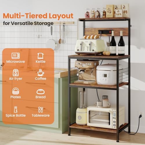 Sweetcrispy 23.6'' Bakers Rack with Power Outlet