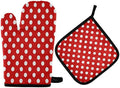 QMXO Geometric Texture Red Polka Dot Oven Mitts Quilted Cotton Lining