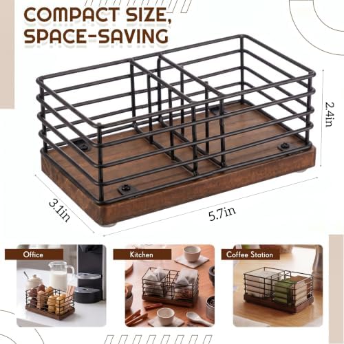 Geelin Sugar Packet Holder for Coffee Bar, 3 Slot, Wood Wire, Rustic