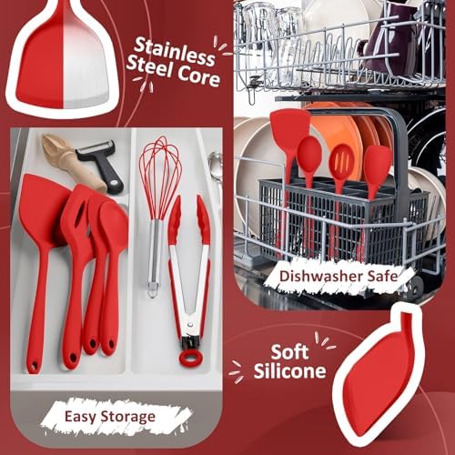 Silicone Cooking Utensils Set of 10, Red