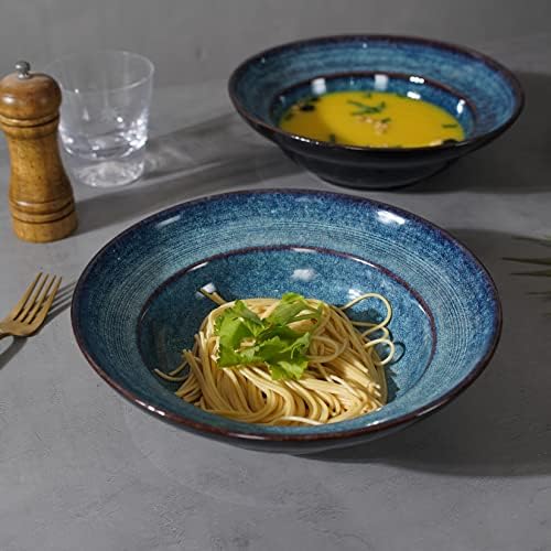 Ceramic Pasta Salad bowl, 10" Wide Rim Soup Bowls, 48oz Deep Porcelain