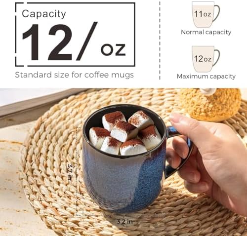 LERATIO Ceramic Coffee Mugs Set of 6,12oz Handmade Coffee Mugs Set