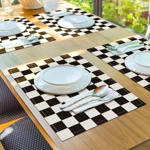 4PCS Black and White Checkerboard Placemats, Wipeable Washable