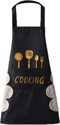 Women Kitchen Apron with Hand Wipe Pockets，Big Pocket, Hand-wiping, Waterproof by ATRDTO