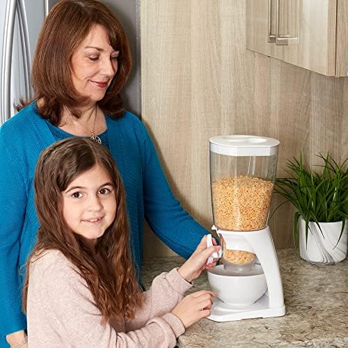 Cereal Dispenser Countertop, By Home Basics (White) | Plastic Cereal Dispenser For Pantry, With Twist-Knob | Perfect For Cereal, Candy, Pasta, Rice, and Pet Food
