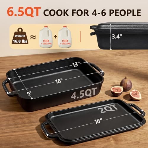 Cast Iron Casserole Dish with Lid, 9x13", 2-In-1
