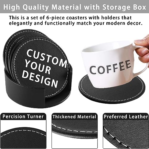 Custom Coasters, Personalized Coasters Set of 6 Leather Coaster with
