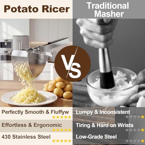 15oz Potato Ricer with 4 Plates - Heavy Duty Stainless Steel Masher