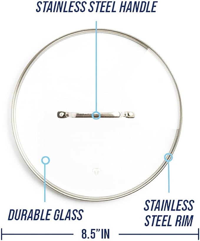 Blue Diamond 8.5” Universal Tempered Glass Lid, Frying Pan Skillet, Oven Safe - Image 6